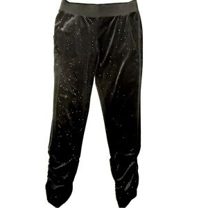 Juicy Couture Black Velour Sparkle Pants Ruched Stretch Holiday Party Size M